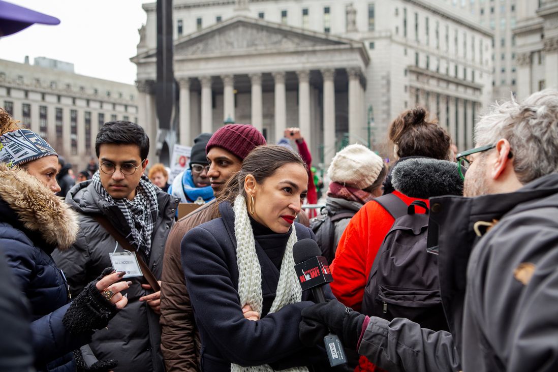 Rep. Ocasio-Cortez meets with people at the rally  (<a href="https://www.gretchenrobinette.com/">Gretchen Robinette</a> / Gothamist)